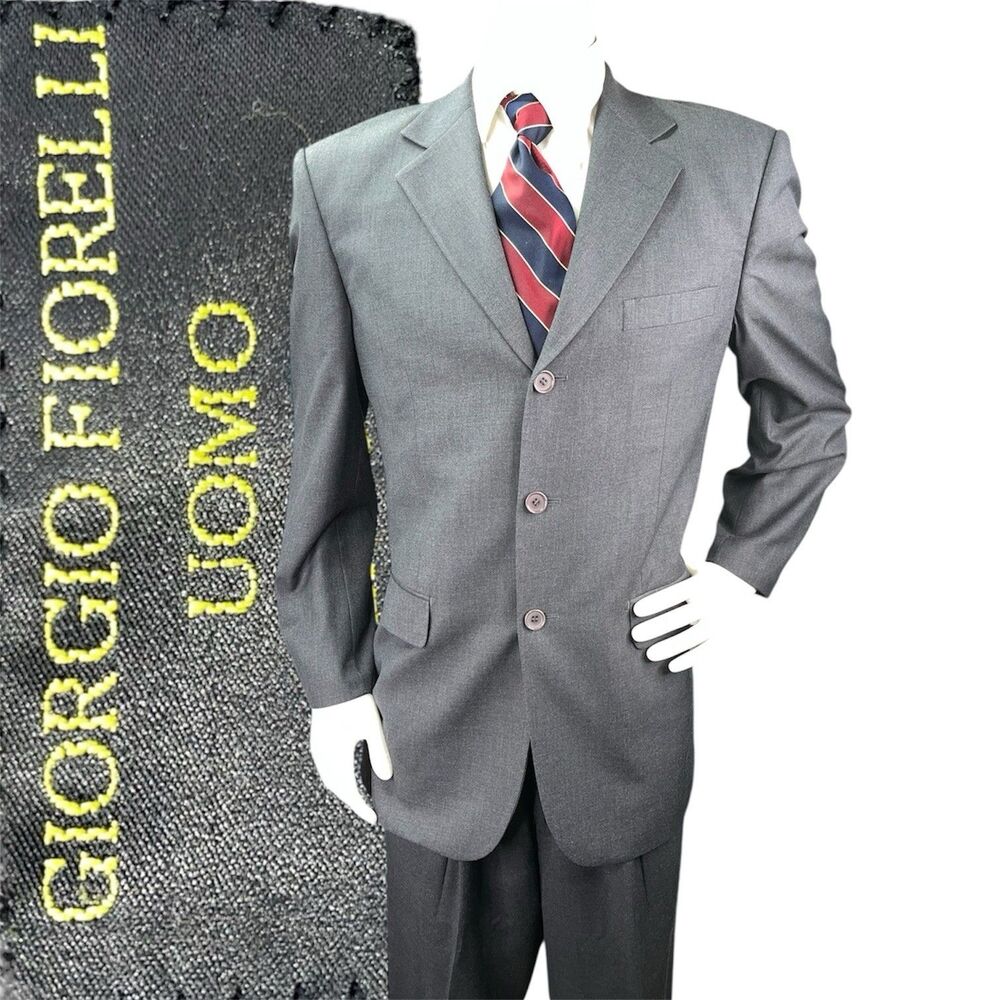 Giorgio Fiorelli 2pc Men Suit Jacket Pants 40R 34x29 Gray Super 120s Extra Fine